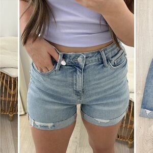 Judy Blue Maria High waist Light Wash Distressed Cuffed Denim Shorts
